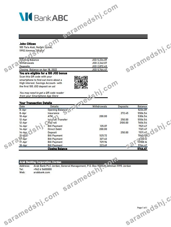 Jordan ABC Bank statement xls
